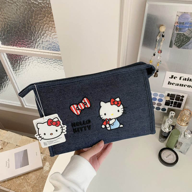 HK genuine authorized denim heavy industry embroidery cosmetic bag cute large capacity portable storage cosmetic case