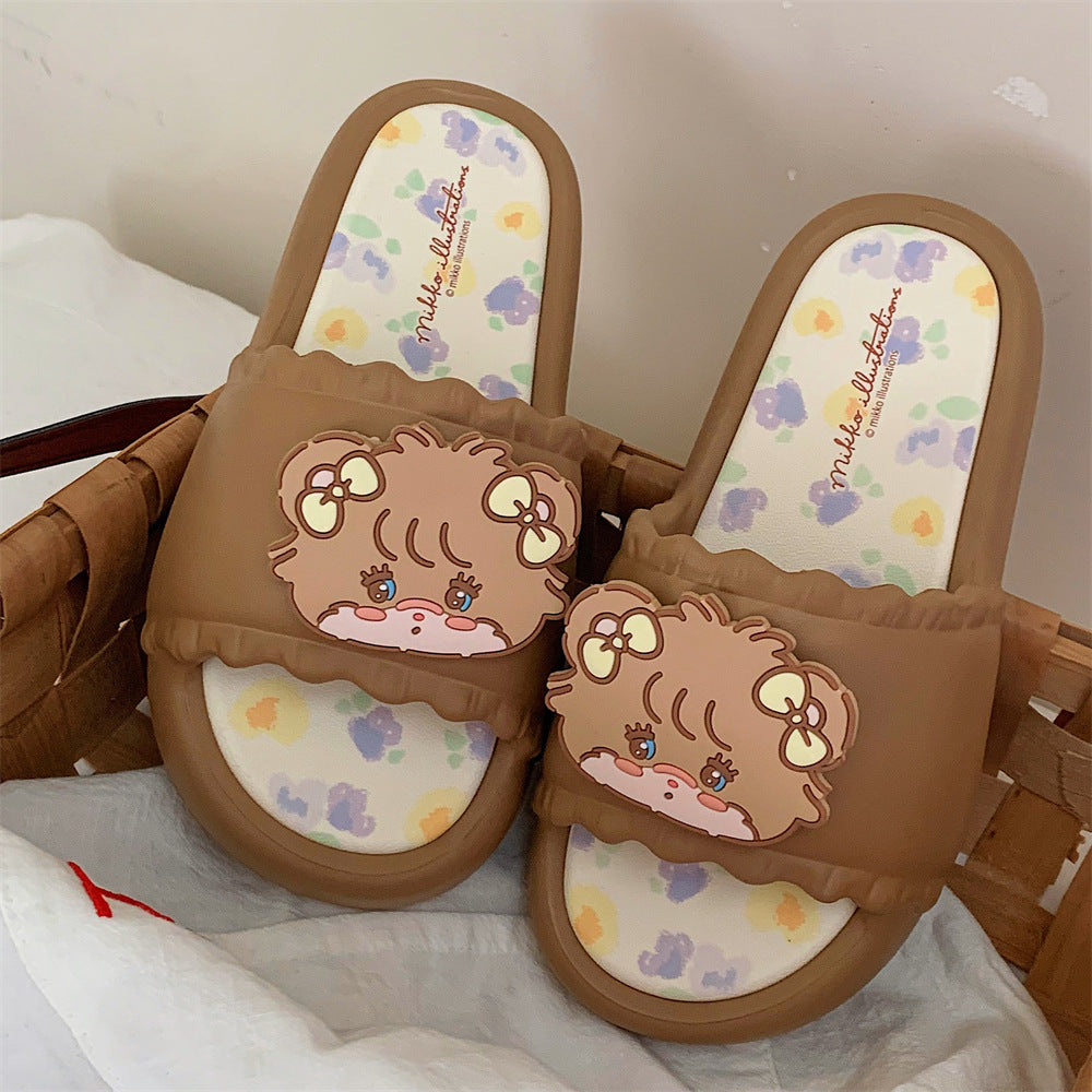 Summer students wear home sweet floral cool slippers Mikko joint Latte soft flat slippers female