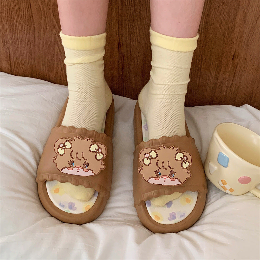 Summer students wear home sweet floral cool slippers Mikko joint Latte soft flat slippers female