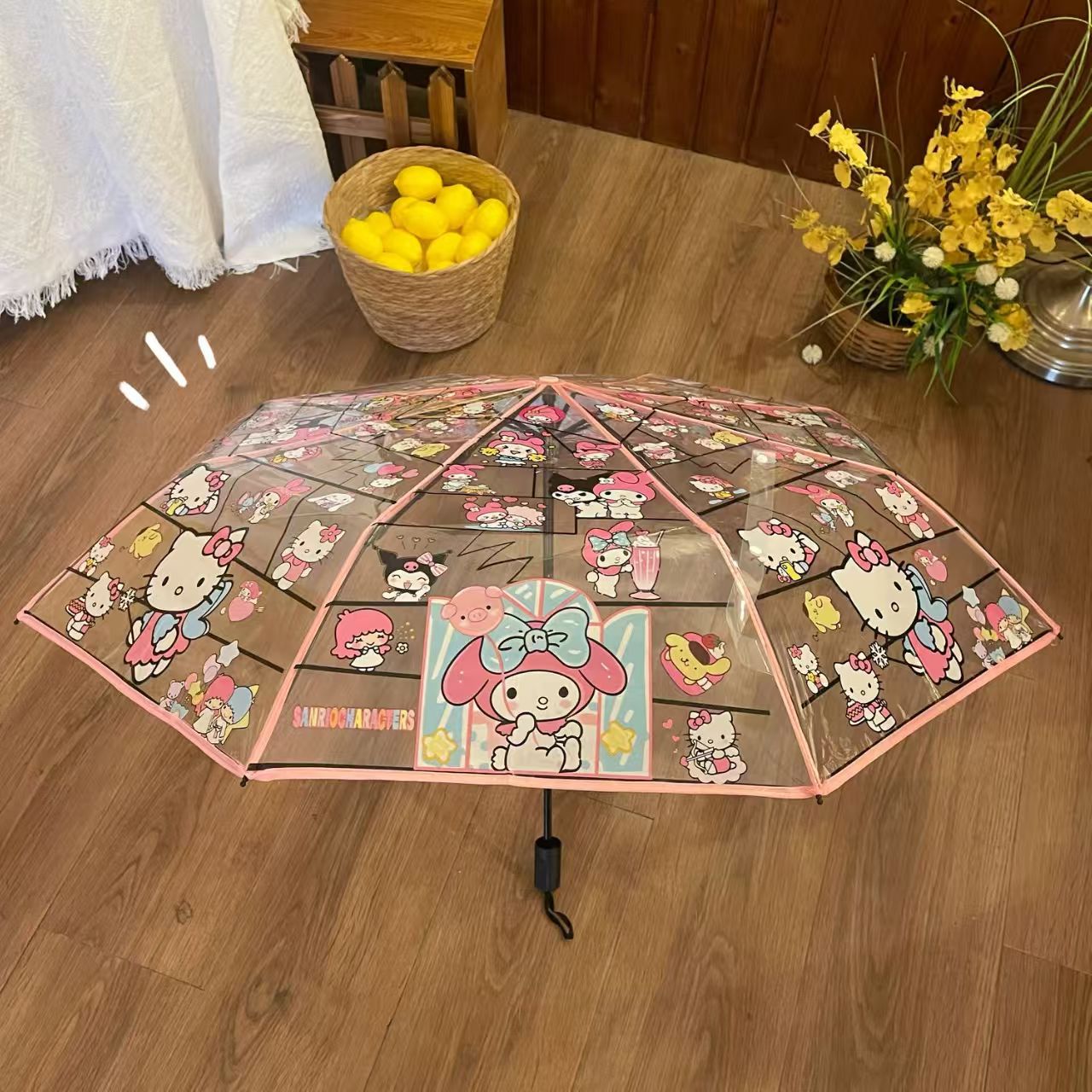 HK, Cinna, Kuromi fully automatic opening and closing transparent folding umbrella, fully automatic opening and closing