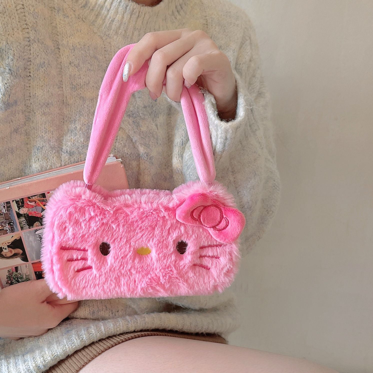 Plush rose red HK flip tote bag design for iPhone