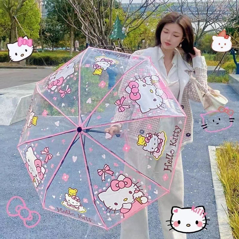HK, Cinna, Kuromi fully automatic opening and closing transparent folding umbrella, fully automatic opening and closing