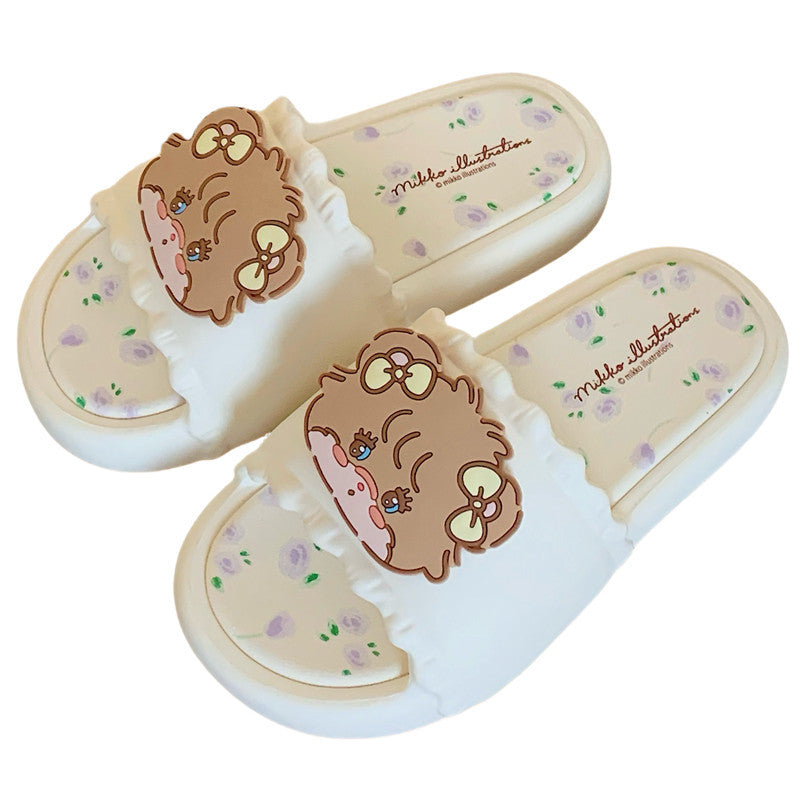 Summer students wear home sweet floral cool slippers Mikko joint Latte soft flat slippers female