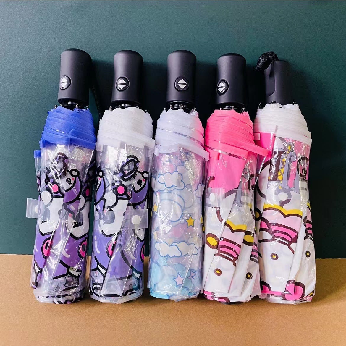 HK, Cinna, Kuromi fully automatic opening and closing transparent folding umbrella, fully automatic opening and closing