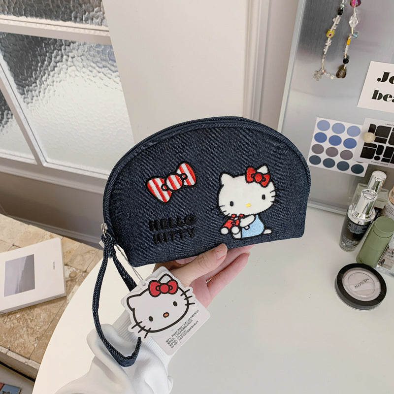HK genuine authorized denim heavy industry embroidery cosmetic bag cute large capacity portable storage cosmetic case