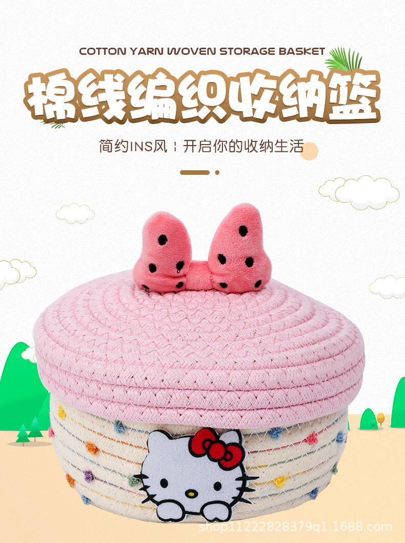 [New] Sanrio cute cotton thread woven storage basket bedroom storage box toy desktop sundries storage basket snack basket