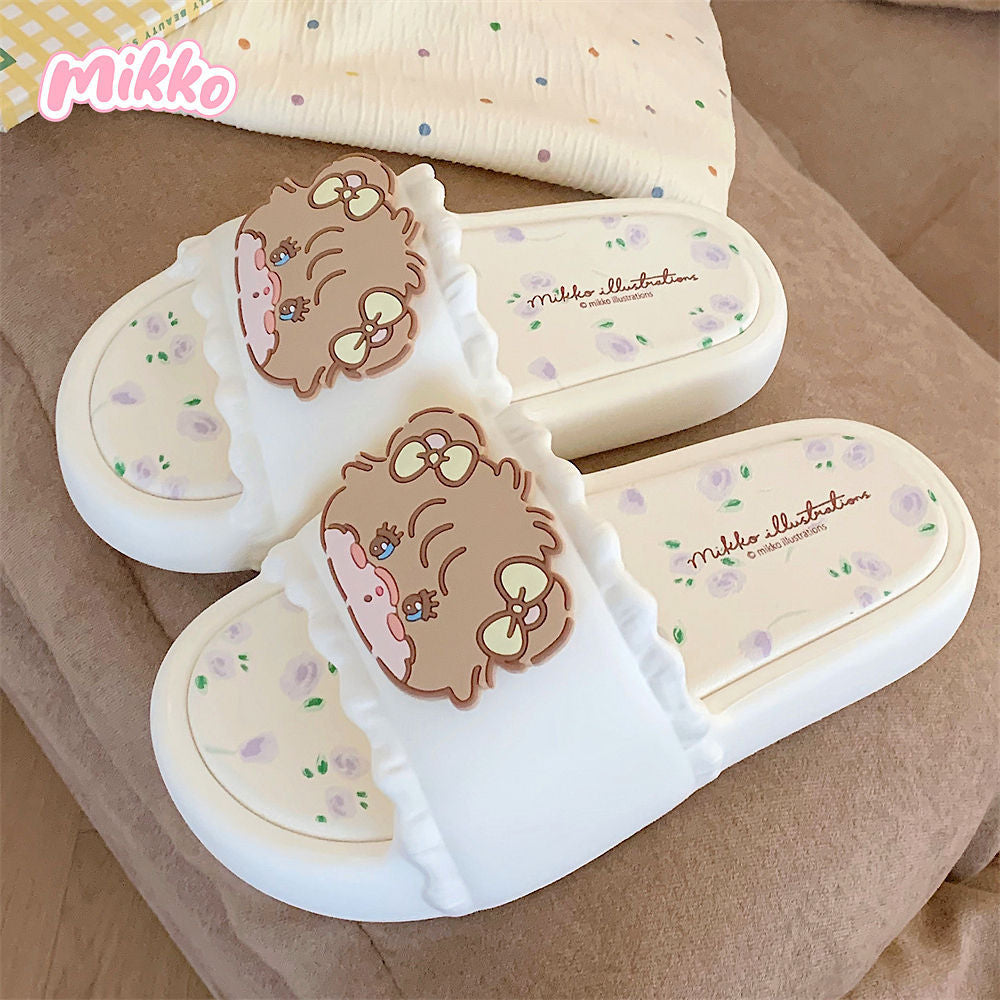 Summer students wear home sweet floral cool slippers Mikko joint Latte soft flat slippers female