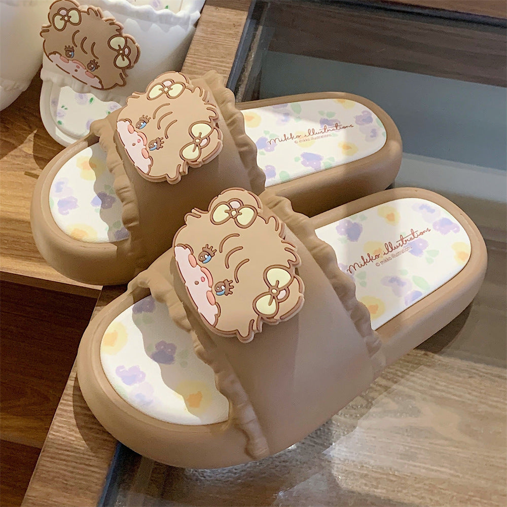 Summer students wear home sweet floral cool slippers Mikko joint Latte soft flat slippers female