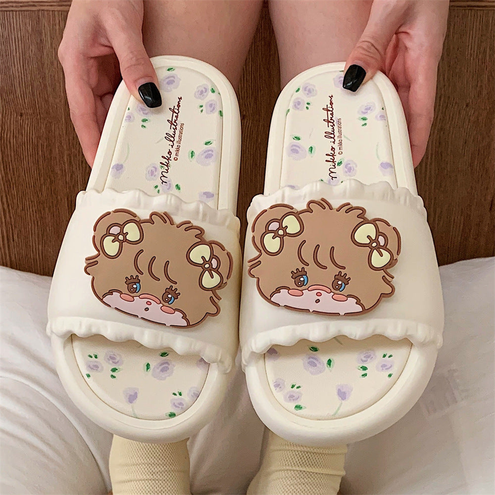 Summer students wear home sweet floral cool slippers Mikko joint Latte soft flat slippers female