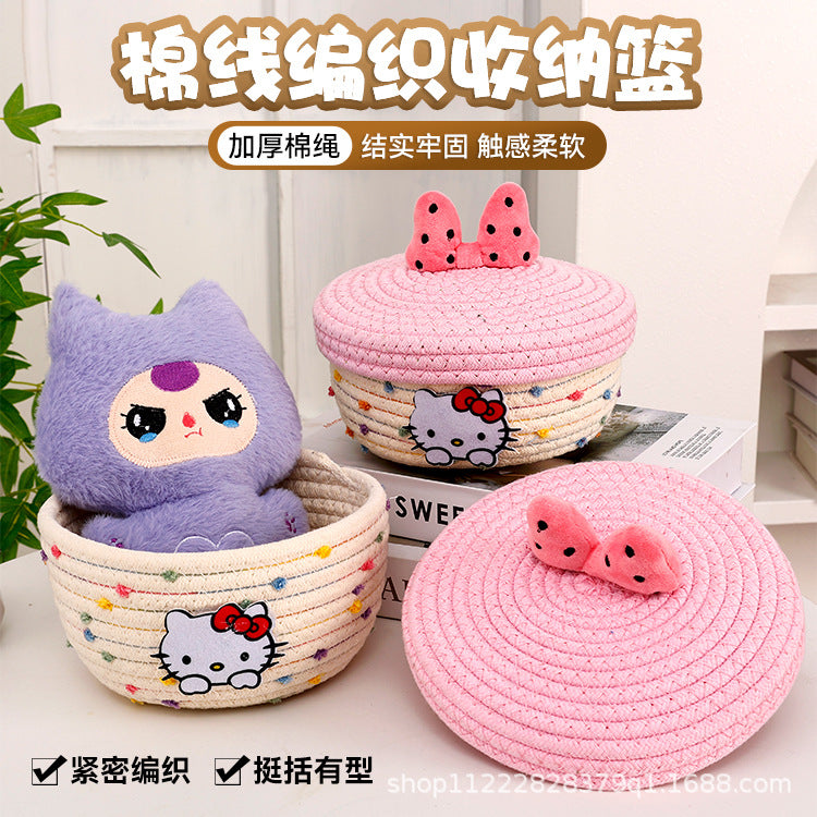 [New] Sanrio cute cotton thread woven storage basket bedroom storage box toy desktop sundries storage basket snack basket