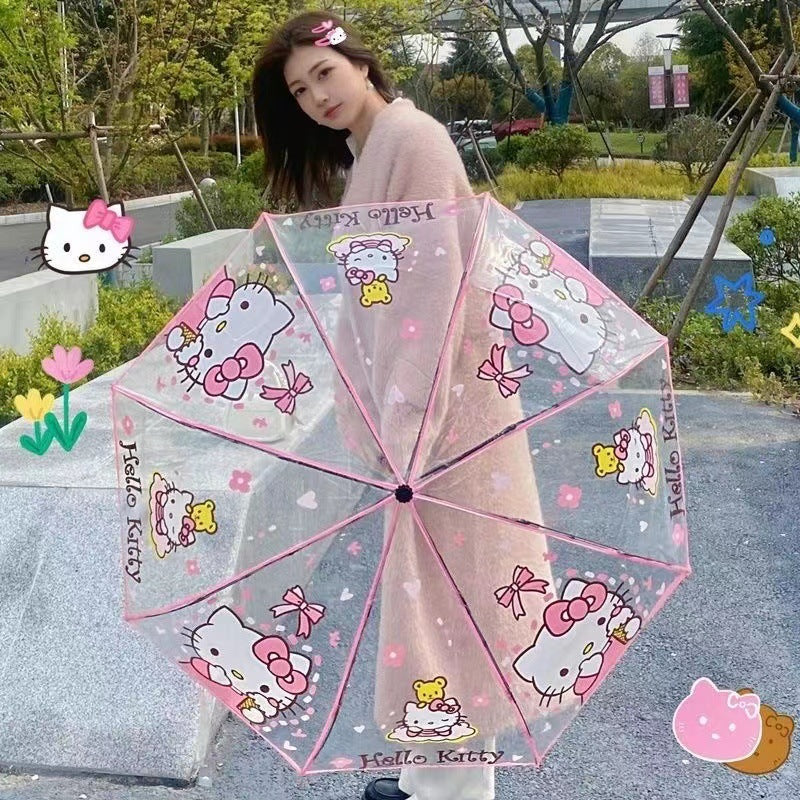 HK, Cinna, Kuromi fully automatic opening and closing transparent folding umbrella, fully automatic opening and closing