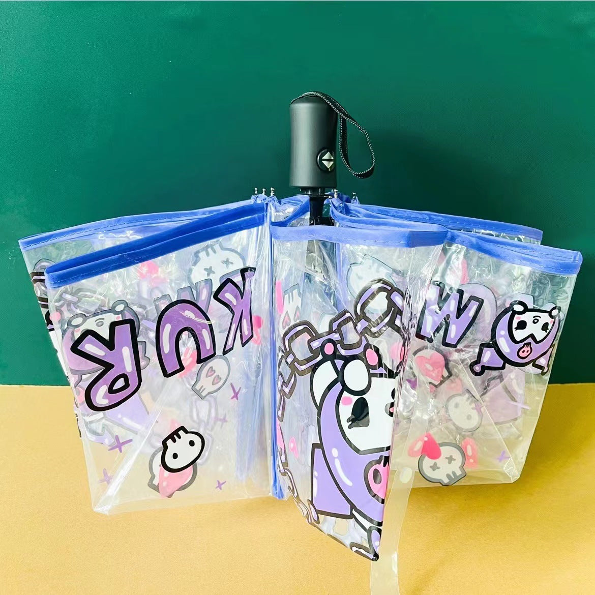 HK, Cinna, Kuromi fully automatic opening and closing transparent folding umbrella, fully automatic opening and closing